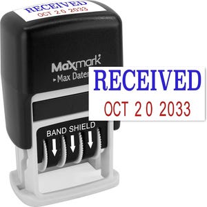 Two-color Self-Inking Rubber Date Office Stamp with Phrase - Blue Ink & Date RED Ink - 12-Year Band - 10 years guaranteed! - Many phrases!