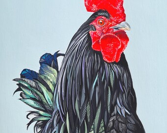 Orginial Gouache Cockerel Painting