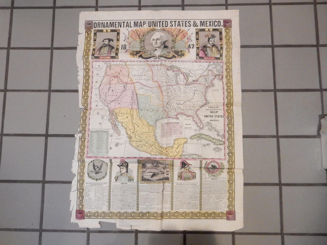 Ornamental Map of the United States and Mexico, 1847 - Etsy