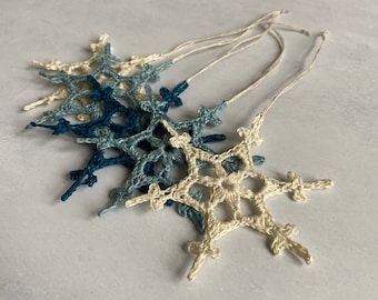 Crochet snowflakes. Snowflake tree decorations. Crochet Mini Erantia snowflakes. Winter decor.