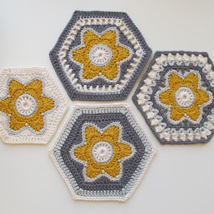 Flora Hexagon Crochet pattern in UK and US terms. Instant download crochet pattern.