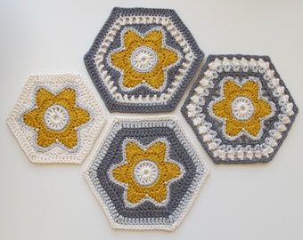 Flora Hexagon Crochet pattern in UK and US terms. Instant download crochet pattern.