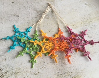 Crochet Snowflake Christmas Ornament: Rainbow Linen Decor