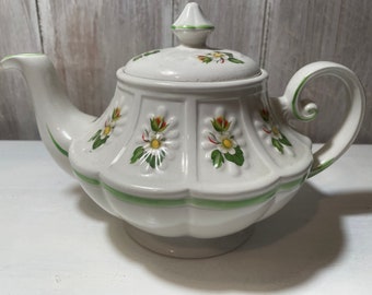 Vintage Ellgreave Teapot with Flowers, Ironstone, Woods and Sons, England. So Pretty!