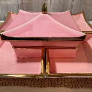 Vintage Pink and Gold Trinket or Serving Set, So Fabulous!