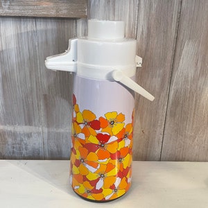 Vintage Dia Diamond Thermos, Hot Cold Drink Storage, 1960s/1970s, Orange  Flowers, Floral, Thermos with Pump
