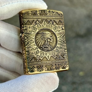 Unique Custom Zippo Lighter | Engraved Brass Zippo for Men | Special Gift for Collectors | Collectible Aztec Design