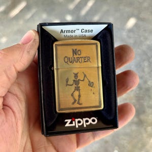 Blackbeard’s Flag Zippo Lighter | No Quarter | Brass Armor| Custom Engraved | Made in USA | Pirate Lighter | Edward Teach Zippo