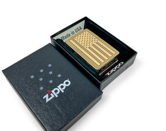 Engraved Brass Zippo Lighter | USA Flag | Made in the USA
