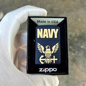 U.S. Navy Engraved Zippo Lighter – Navy Matte Finish | Military Gift | Windproof | Made in USA