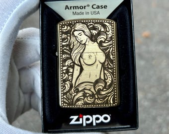 Pinup Girl Engraved Brass Armor Zippo | Collectible USA Made Lighter | Vintage Style