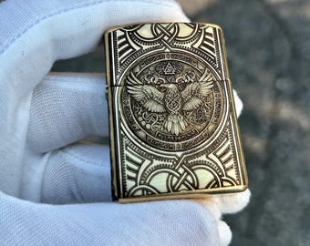 Norse Viking Zippo Lighter: 3D Engraved Odin Raven & Thor Hammer