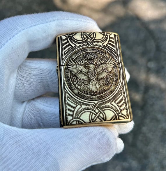 Norse Viking Zippo Lighter: 3D Engraved Odin Raven & Thor Hammer