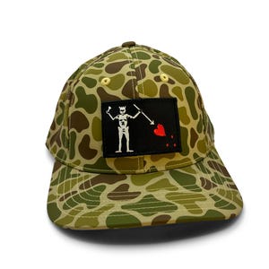 Blackbeard Flag Patch Hat – SoBro Duck Camo Laser Performance Snapback | Pirate Jolly Roger Hat | Made in USA