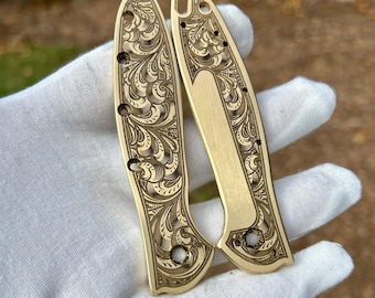 Kershaw Leek Brass Scales – Engraved Filigree Design – Scales Only w/ Hardware Kit – Made in USA