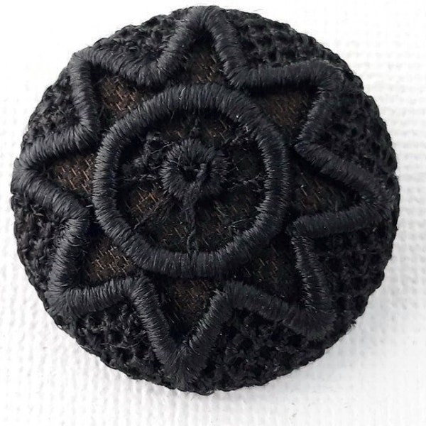 Handmade black thread crochet button antique passementerie button 1900's black 27 mm