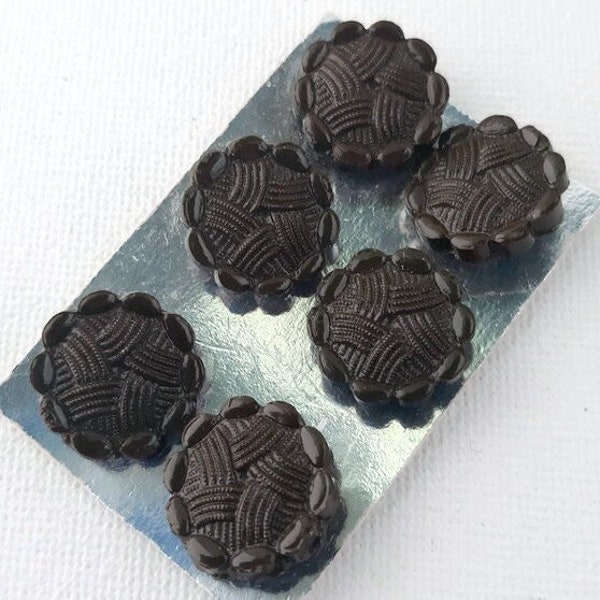 Boutons en verre tchèque motif tresse marron chocolat 17 mm lot de 6