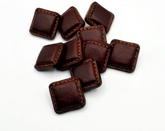Pequeños botones de cojín cuadrados con aspecto de cuero marrón para chaleco o camisa con bordes cosidos, botones para hombre, lavables, 13 mm 1/2 pulgada juego de 10