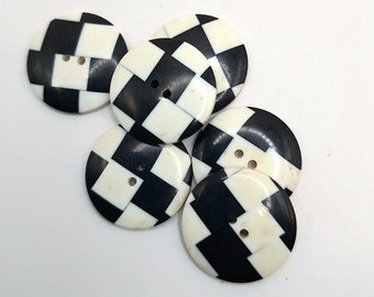 Op Art jazz age vintage buttons, black & white abstract checker board design, each one different, graphic design 40s original 22 mm set of 6