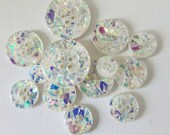 Confetti multi coloured glitter white buttons assorted sizes