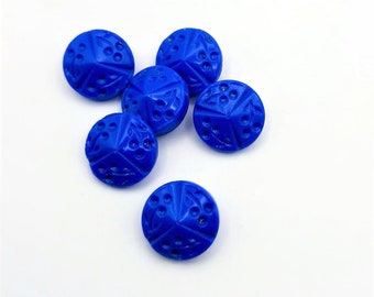 Folklore flowers bright royal blue Czech glass buttons, country knitwear, traditional crafts, vintage sewing, cardigan, 14 mm set of 6