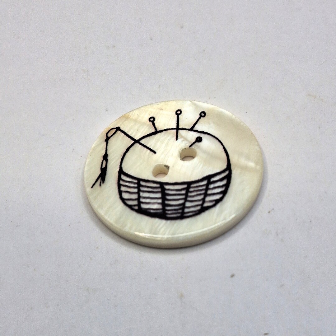 Pincushion Design on Chunky Mother of Pearl Button, Sewing Crafts