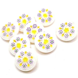 White and purple vintage Czech glass buttons intricate circle of flowers design, wedding vintage sewing, button crafts knits 18 mm set of 8