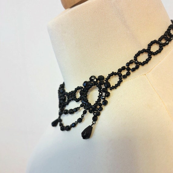 Victorian Romantic Goth black glass and wire bead… - image 3