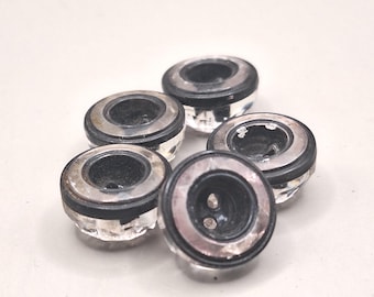 Black edged faceted glass vintage buttons dome-shape Art Deco 14 mm (set of 5)