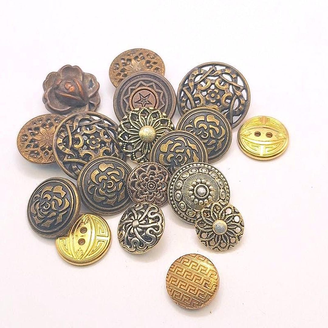 Decorative Brass Gold Color Metal and Metal Look Buttons Mixed Lot of ...
