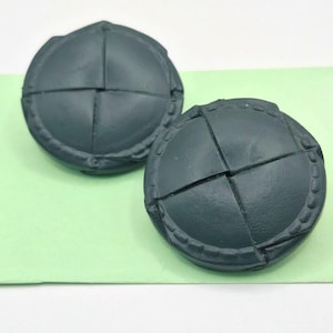 2 very large olive green plaited leather vintage buttons, great for country style leather crafts, custom made leatherwork upholstery 38 mm