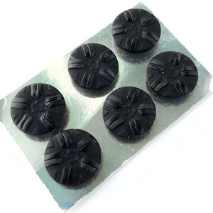 Black Czech glass buttons with flower and ribbon design, historical sewing, gothic, Victorian style, black 30s jacket buttons 18 mm set of 6