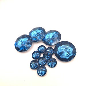 Blue jewel diamond facet cut acrylic buttons, in blue with mirror back to reflect in available in 2 sizes set of 4 giant and set of 8 small