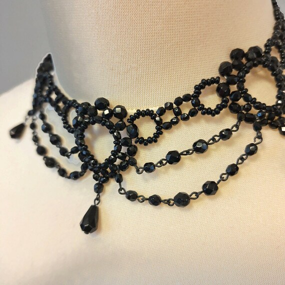 Victorian Romantic Goth black glass and wire bead… - image 2