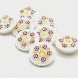 White and pink vintage Czech glass buttons intricate circle of flowers design, wedding vintage sewing, button crafts knits 18 mm set of 8
