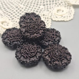 Dunkelbraune Seiden-Posamentenknöpfe mit Blumenmuster, Upcycling einer Couture-Jacke (20 mm, 6er-Set)