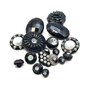 Black With Rhinestone Mixed Lot of 17 Vintage Buttons in Various Styles ...