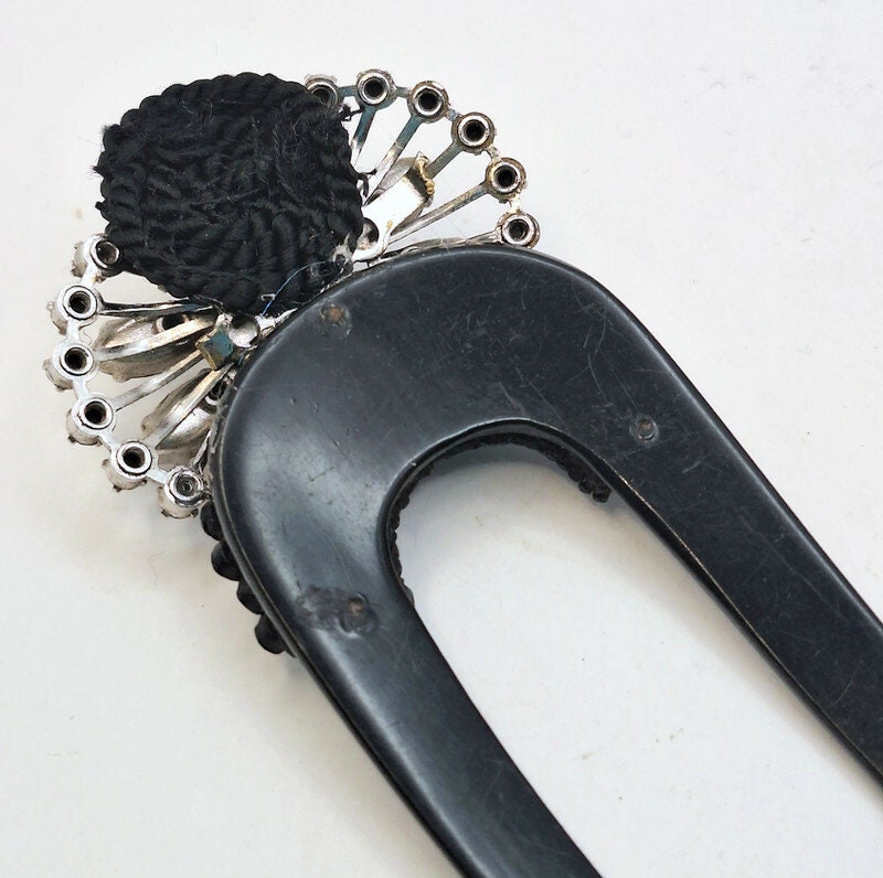 Antique Victorian Jet Black Hair Comb 2 Pronged up Cycled  display picture 1