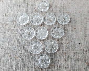 Clear vintage molded glass buttons with flower pattern 19 mm set of 11