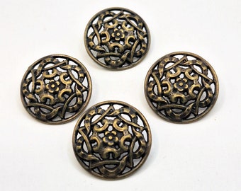 4 boutons en laiton percés au design complexe de style Renaissance, taille appropriée pour un tricot ou une veste, look antique artisanal, 22 mm 7/8 po., lot de 4