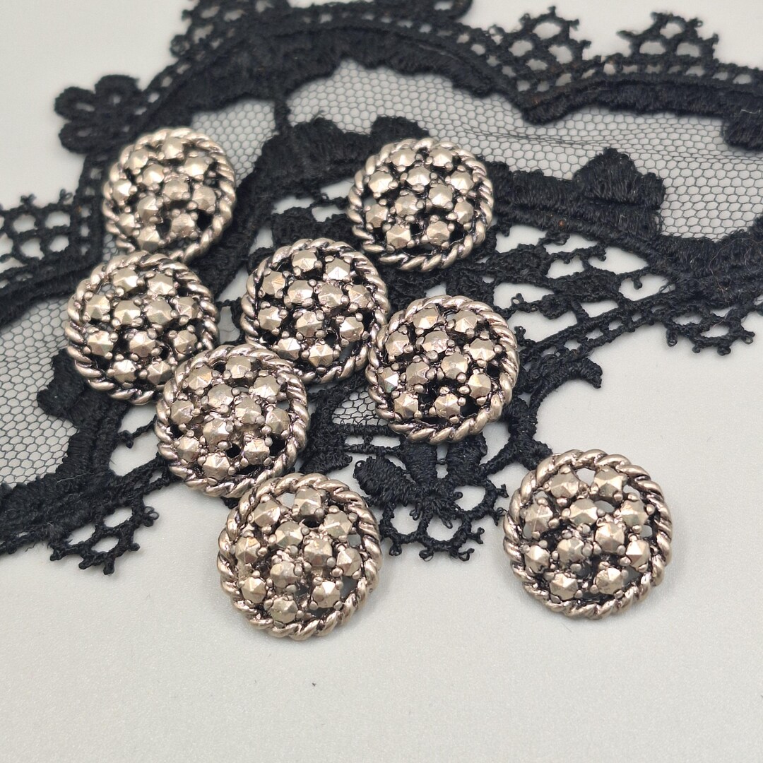 Metal And Button Inset Sparkly Metal Buttons Inset With Marquesite 15mm ( Set of 8) Mans Dandy ...