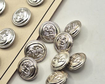 Naval chrome uniform buttons with anchor, original old stock for sea faring theme,mens jacket film costume sea craft 18 mm set of 8
