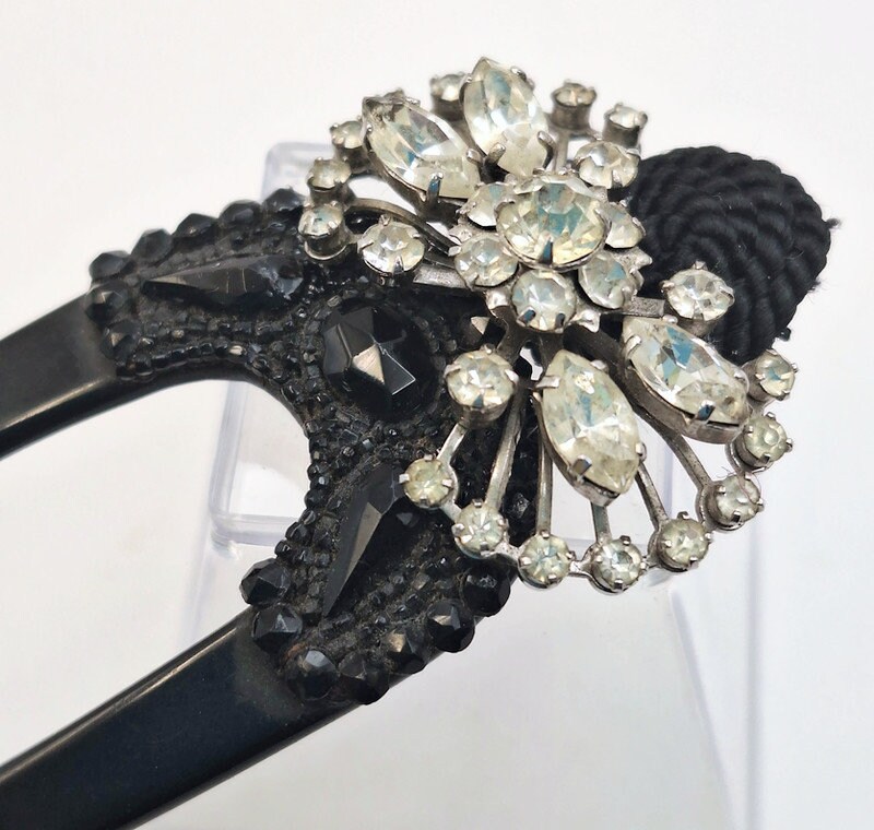 Antique Victorian Jet Black Hair Comb 2 Pronged up Cycled  display picture 2
