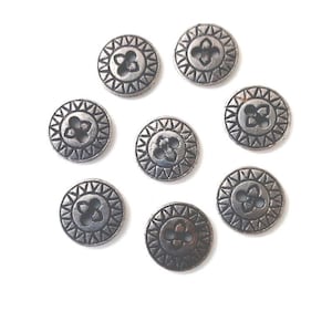 Stamped metal buttons for mens waistcoat, shirt, country southwestern style, 1980&#39;s rustic look, cosplay, western style, 14 mm set of 8
