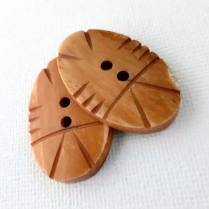 2 Carved horn oval buttons ,large chunky, African style for leatherwork, knitwear set of 2