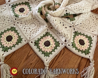 Sunflower Granny Square Crochet Blanket Pattern: Boho Afghan (PDF Pattern)