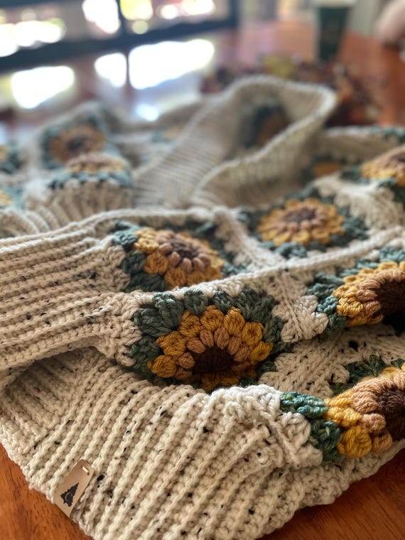 Sunflower Women’s Cardigan, Handmade Crochet Cardigan, Fall Sweater, Scrappicardi, made to order