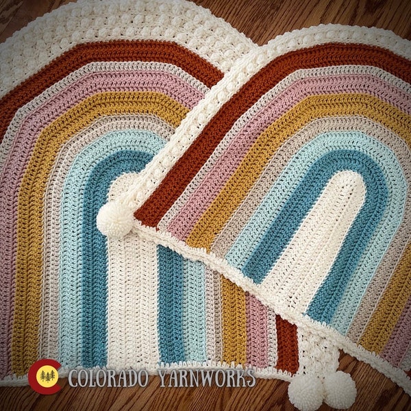 Crochet Baby Blanket PATTERN, Boho Retro Rainbow Baby Blanket, Retro Rainbow, Baby Shower Gift, Afghan, Throw