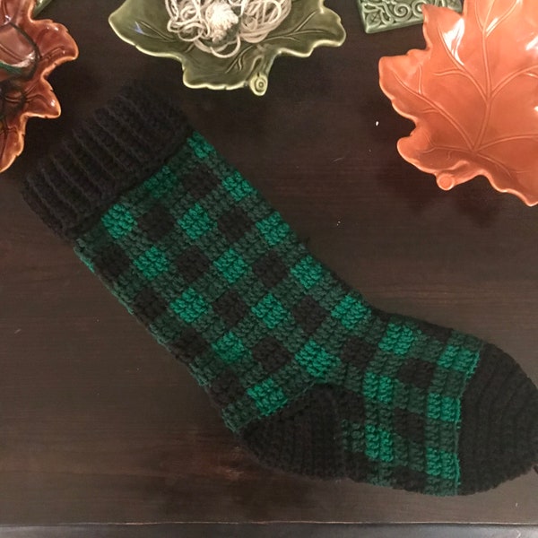 Crochet Christmas Stocking PATTERN, Buffalo Plaid Farmhouse Stocking, Christmas Stocking, Buffalo Plaid, Woodland, Country