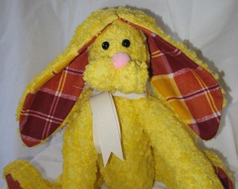 Chenille Bunny in Yellow and Plaid